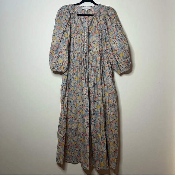 THE GREAT. Bonnet 100% Cotton Prairie Floral Boho Peasant Summer Midi Dress - Picture 6 of 16